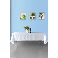 Neel Blue Rectangular Damask Tablecloth, Swirl Dinner Table Cover, 90" x 156" in White