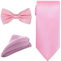 Bow Tie Necktie & Pocket Square Tie Set Casual & Formal Wear Pink