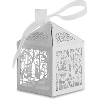 Neel Blue Candy Gift Favour Boxes with Organza Ribbon, 50pcs in White