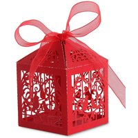 Neel Blue Candy Gift Favour Boxes with Organza Ribbon, 50pcs in Red