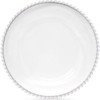 Neel Blue 33cm Charger Plates with Beaded Design Glass Plates for Dinner Table Decoration in Clear