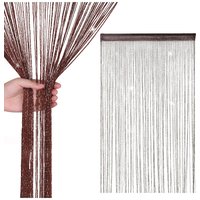 Neel Blue Glitter String Curtain Polyester Fringe Panel Spaghetti Tassel Curtain, 200cm x 90cm in Brown | Size: 200 cm x 90 cm