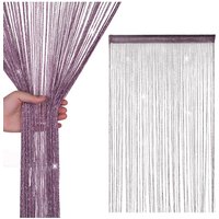 Neel Blue Glitter String Curtain Polyester Fringe Panel Spaghetti Tassel Curtain, 200cm x 90cm in Purple | Size: 200 cm x 90 cm