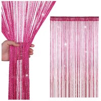 Neel Blue Glitter String Curtain Polyester Fringe Panel Spaghetti Tassel Curtain, 200cm x 90cm in Fuchsia | Size: 200 cm x 90 cm