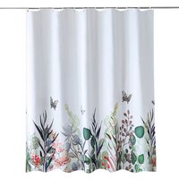 Neel Blue Wildflower Themed Shower Curtain with Hooks, Water Resistant Bathroom Curtains in White | Size: 180 cm width x 200 cm drop