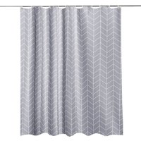 Neel Blue Grey Chevron Polyester Shower Curtain, Water-Resistant Bathroom Curtain with 12 Hooks - 180x180cm | Size: 180 cm width x 200 cm drop