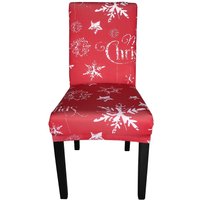 Neel Blue Short Spandex Dining Chair Slipcover - Stars & Snowflakes in Red