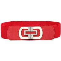 Neel Blue PU Leather Belt with Diamante Studded Buckle in Red | Size: Large