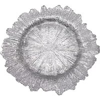 Neel Blue 33cm Charger Plates Vintage Design Glass Plates for Dinner Table Decoration in Silver