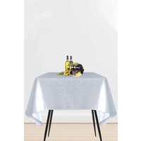 Neel Blue Square Damask Tablecloth, Overlay Swirl Dinner Tablecover in White