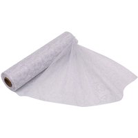 Neel Blue 25m x 29cm Organza Roll Sparkle Snow Sheer Glitter Fabric with Flocked Swirl Design in Silver | Size: 25m x 29 cm