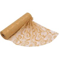 Neel Blue Organza Roll Sparkle Snow Sheer Glitter Fabric with Swirl Design - 25m x 29cm in Gold | Size: 25m x 29 cm