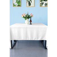 Neel Blue 90 Inch Square Table Cloth, Spun Polyester Linen Tablecloth in White