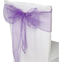 Neel Blue Organza Chair Sashes Wider Fuller Bow for Party Decoration, 17cm x 280cm in Purple | Size: 17 cm x 280 cm