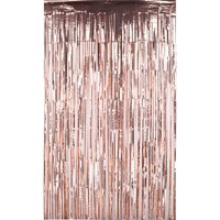 Neel Blue Foil Fringe Curtain Metallic Tinsel Backdrop Steamers - 1x3 Metres in Rose Gold
