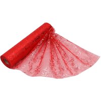 Neel Blue Organza Roll Sparkle Snow Sheer Glitter Gabric with Flocked Design - 25m x 29cm in Red | Size: 25m x 29 cm