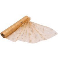 Neel Blue 25m x 29cm Organza Roll Snow Sheer Glitter Fabric with Christmas Tree & Snowflakes Design in Gold | Size: 25m x 29 cm