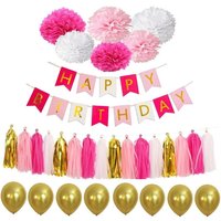 Neel Blue 35PCS Happy Birthday Decorations Set - Hot Pink in Bright Pink