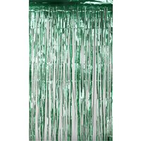 Neel Blue Foil Fringe Curtain Metallic Tinsel Backdrop Steamers - 1x2.5 Metres in Green