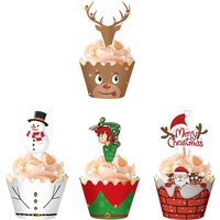 Neel Blue Christmas Cupcake Wrappers & Toppers Set, 4 Different Styles - 48pcs