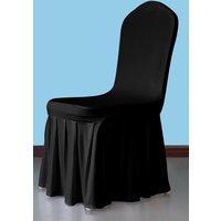 Neel Blue Skirt Style Spandex Polyester Chair Cover, Removable & Washable Slipcovers in Black
