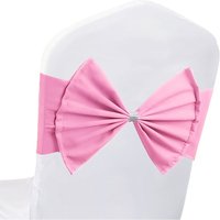 Neel Blue Pack of 10 Chair Sash Band with Slider Buckle, Stretchy Chair Bands Bows for Party, Event, Reception in Pink