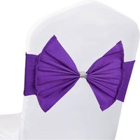 Neel Blue Pack of 10 Chair Sash Band with Slider Buckle, Stretchy Chair Bands Bows for Party, Event, Reception in Purple