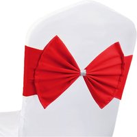 Neel Blue Pack of 10 Chair Sash Band with Slider Buckle, Stretchy Chair Bands Bows for Party, Event, Reception in Red