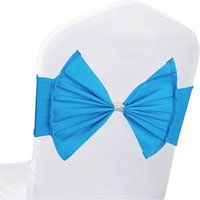 Neel Blue Pack of 10 Chair Sash Band with Slider Buckle, Stretchy Chair Bands Bows for Party, Event, Reception in Turquoise