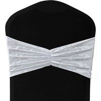 Neel Blue Pack of 10 Diamond Velvet Chair Band Sash, Glitz Shiny Fabric Chair Band Sash in White