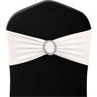 Neel Blue 13"x5" Spandex Chair Bands with Slider Buckle, Stretchy Elastic Chair Sash - 10pcs in White