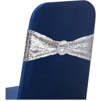 Neel Blue 10pcs Sequin Chair Band with Slider Buckle, Stretchy Fabric Chair Band Sash in Silver