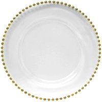 Neel Blue Acrylic Charger Plate, 33cm Charger Plate with Beaded Rim in Metallic Gold