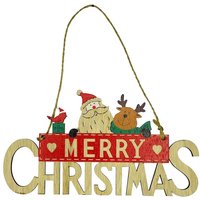 Neel Blue Rustic Wooden Christmas Table Sign, Merry Xmas Tabletop Centrepiece in Natural