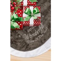 Neel Blue Velvet Christmas Tree Skirt Round Xmas Tree Base Mat - 1 metre in Grey