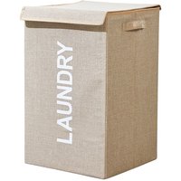 Neel Blue Laundry Basket with Lid 57L Collapsible Hampers with Handles in Beige