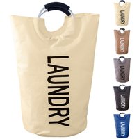 Neel Blue 40L Laundry Basket with Padded Handles Collapsible Laundry Hamper in Beige