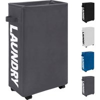Neel Blue Laundry Basket with Wheels 38L Collapsible Rolling Toll & Thin Laundry Hamper, 40x18x53cm in Grey | Size: 40 x 18 x 53 cm