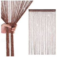 Neel Blue Glitter String Curtain Panel, Polyester Spaghetti Tassel, 200cm x 100cm in Burgundy | Size: 100 cm width x 200 cm drop