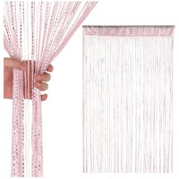 Neel Blue Glitter String Curtain Panel, Ivory, 200cm x 100cm in Baby Pink | Size: 100 cm width x 200 cm drop