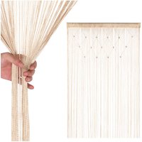 Neel Blue String Curtain Beaded Panel, Gold, 100cm x 200cm in Light Bronze | Size: 100 cm width x 200 cm drop