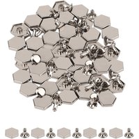 Neel Blue 12mm Hexagonal Feet Cap with 7mm Rivets Studs - 25pcs in Silver