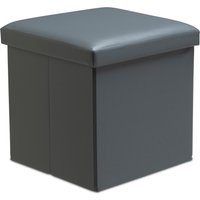 Snug City Faux Leather Storage Ottoman Storage Box With Lid Foldable - 38x38x38cm Square in Grey | Size: Small