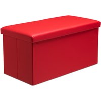 Snug City Faux Leather Storage Ottoman Storage Box With Lid Foldable - 76x38x38cm Rectangle in Red | Size: Large
