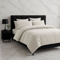 Snug City Teddy Bear Fleece Soft Cosy Duvet Cover + Pillow Case Set in Cream | Size: Double