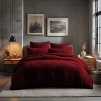 Snug City Teddy Bear Fleece Soft Cosy Duvet Cover + Pillow Case Set in Red | Size: Super King