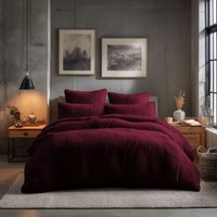 Snug City Teddy Bear Fleece Soft Cosy Duvet Cover + Pillow Case Set in Plum | Size: Double