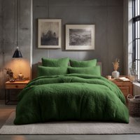 Snug City Teddy Bear Fleece Soft Cosy Duvet Cover + Pillow Case Set in Green | Size: Super King