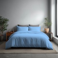 Snug City Microfibre Soft Touch Duvet Cover & Pillowcase/s Set Bed Linen in Light Blue | Size: King