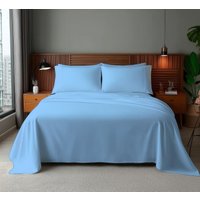 Snug City Microfibre Soft Touch Flat Sheet Plain Dyed Bed Linen in Light Blue | Size: Super King Flat